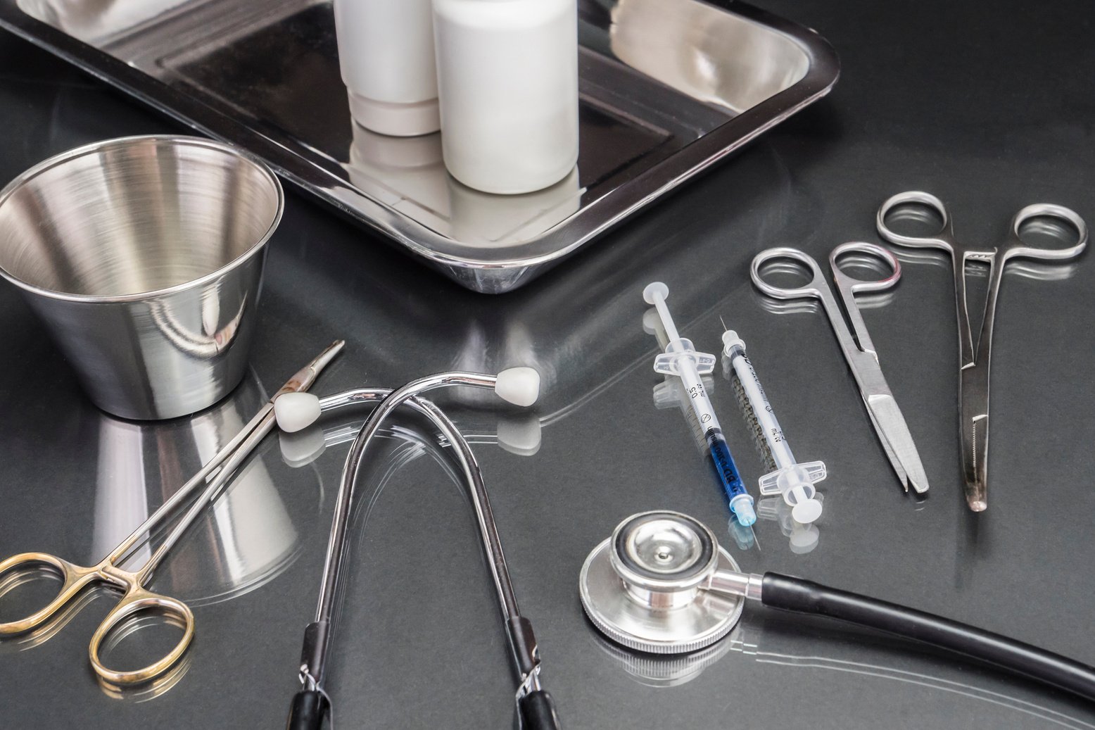 Medical Equipment on Reflective Surface